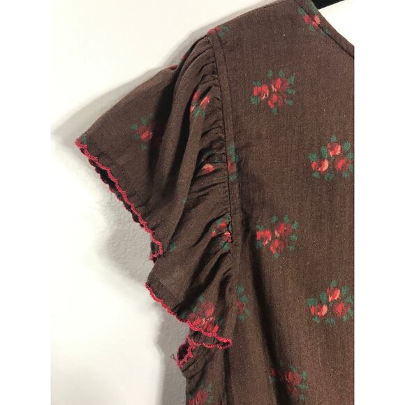 Sundance Brown Floral Petite M Dress Tiered Midi Western Boho Summer Feminine - Picture 9 of 11